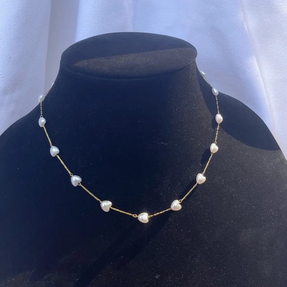 faux heart Pearl gold filled chain necklace π€